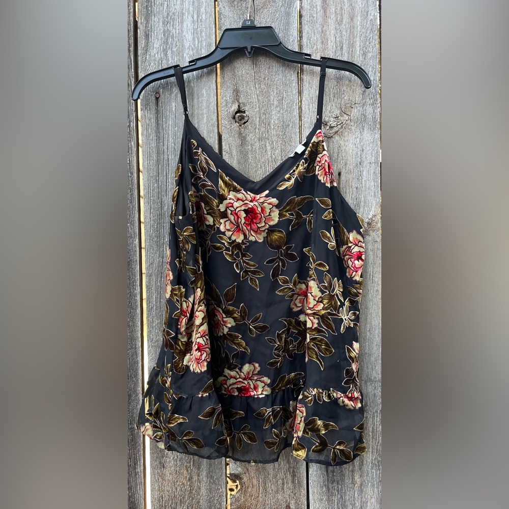 Charming Charlie Black and Pink Floral Camisole
